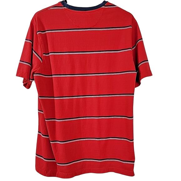 Chaps Men’s Large Red Striped T-Shirt Crew Neck Pocket Embroidered Logo - Picture 4 of 5